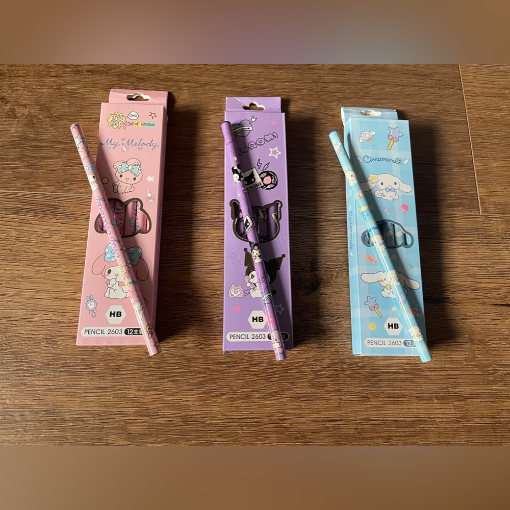SANRIO-NWT 12 Character Pencil Sets-YOUR CHOICE: Kuromi/Cinnamoroll/My Melody